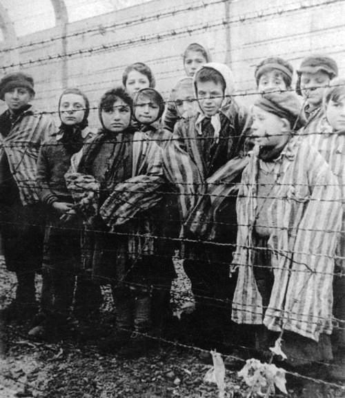 Child survivors of the Holocaust filmed few days after the liberation of Auschwitz concentration camp by the Red Army. 