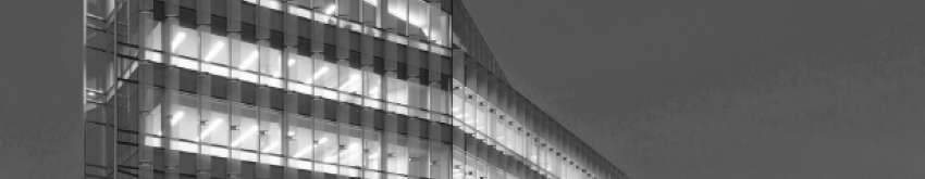 Kean University's STEM building illuminated at night.