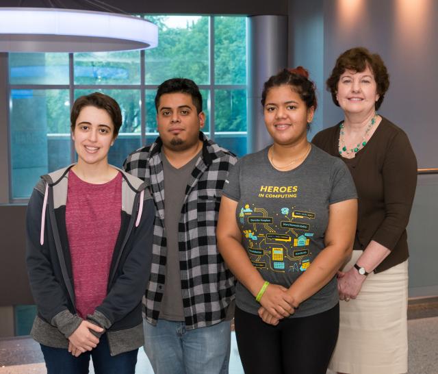 Students Isabel Morais, Manuel Condado and Kingberli Capellan with faculty mentor Patricia Morreale, Ph.D.