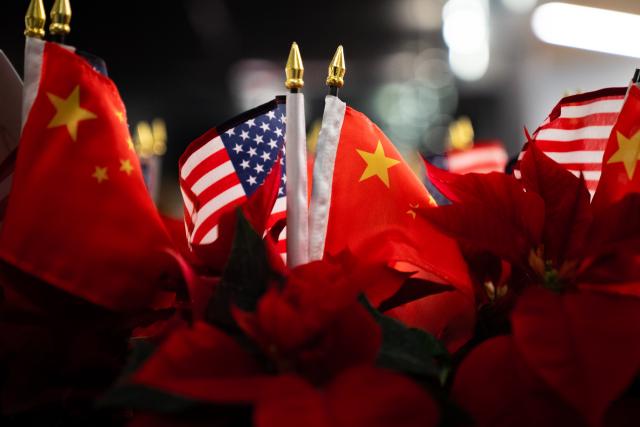 Flags of the US and China