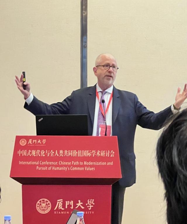 David Birdsell at podium  xiamen university