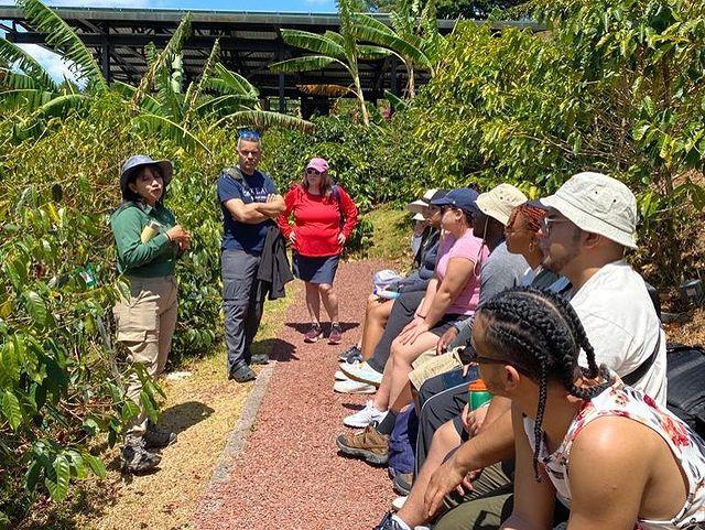 Students listen to a lecture at a coffee farm in Costa Rica 