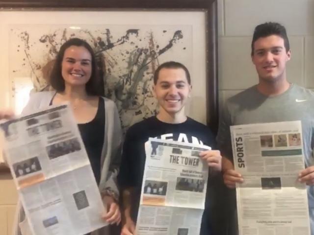 Award-winning Tower staff (left to right), News Editor Erin McGuinness, Editor-in-Chief Craig Epstein, and Sports Editor Steven Merrill.