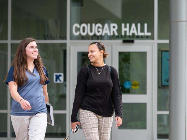 Kean students exit Cougar Hall 