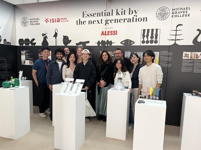 Kean students pictured with their exhibit at the prestigious Salone del Mobile in Milan