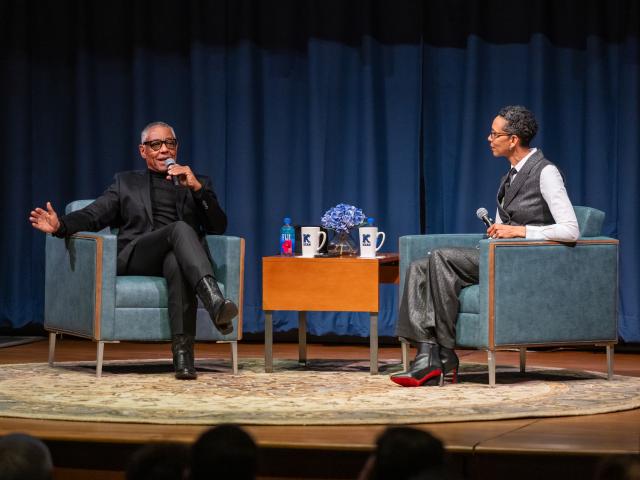 Actor Giancarlo Esposito shares the stage with moderator Darlene Repollet, Kean's first lady