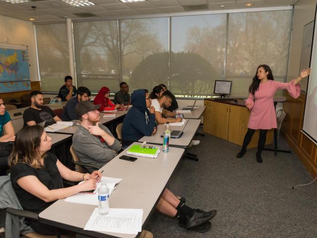 Xurong Kong, Ph.D., instructs Basic Chinese class at Kean University