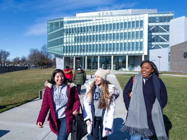 Student group exits the STEM building