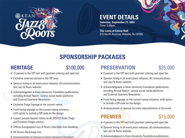 A screenshot of a PDF explaining the sponsorship tiers available for the Jazz and Roots Festival