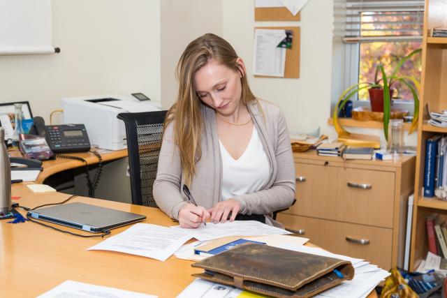 Kean student Catherine Lenahan prepares to serve as Dean for a Day.