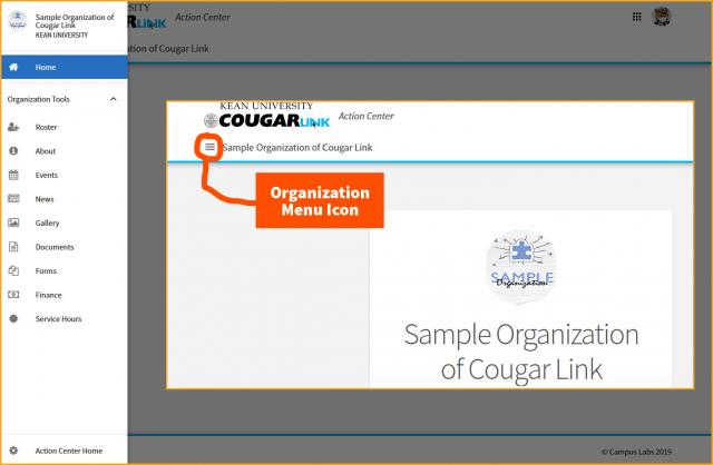 Cougar Link Organization Action Center Menu