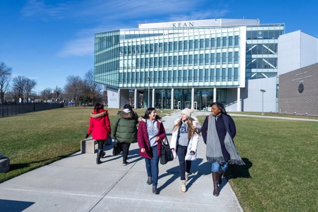 Student group exiting the STEM building