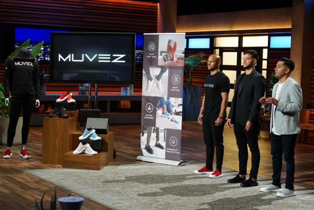 L-r, Ryan Cruz, Kean graduate Eric Cruz, and Kevin Zamora on Shark Tank.