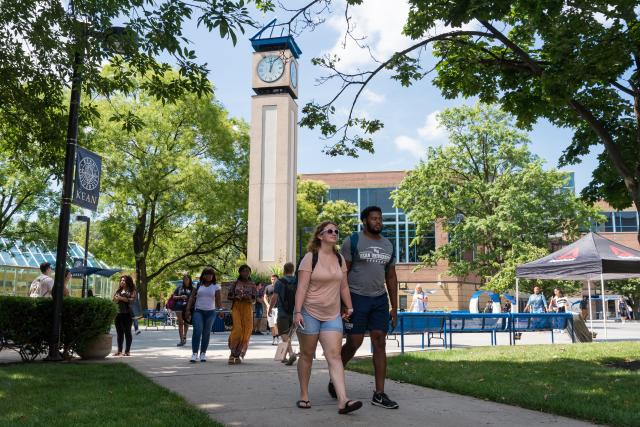 Kean Clock Tower and students