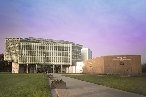 Kean University's STEM Building at twilight