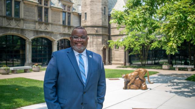 Kean University President Lamont O. Repollet, Ed.D., in the Kean Hall courtyard.