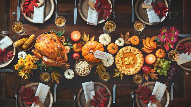 A Thankgiving feast on a table