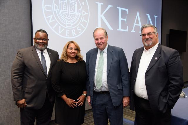 Kean President Lamont Repollet, Senior VP Sancha Gray, former Governor Tom Kean and Union County Commissioner Alexander Mirabella