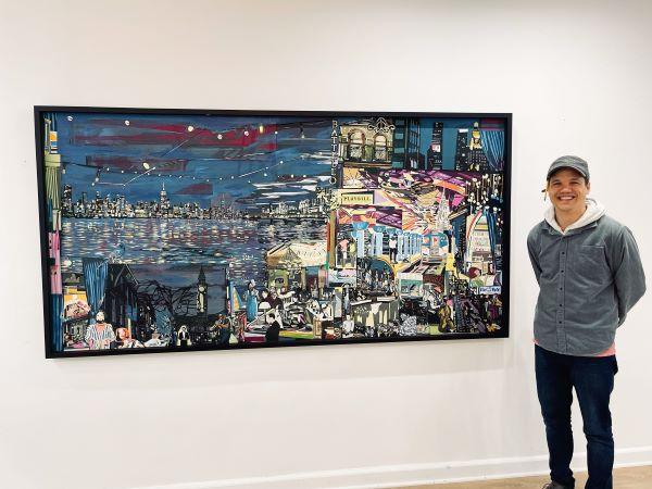 Ricardo Roig, Kean artist-in-residence, poses alongside his work