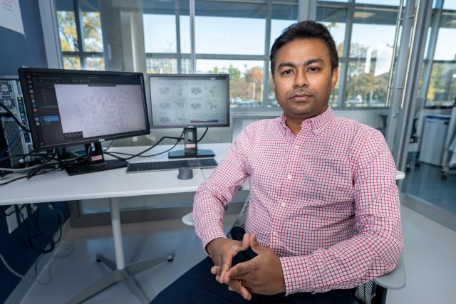 Kean researcher Supratik Kar, Ph.D. is pictured in his lab