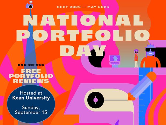 Red, orange and Purple poster for National Portfolio Day Hosted by Kean University on Sunday, September 15.