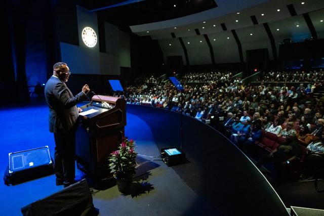 Packed auditorium for the Opening Day speech