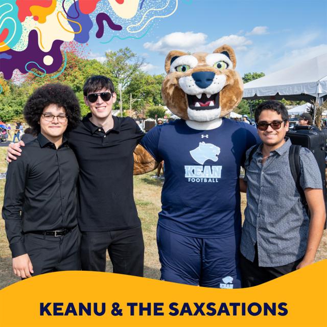 Keanu the Kean mascot with the Saxsations