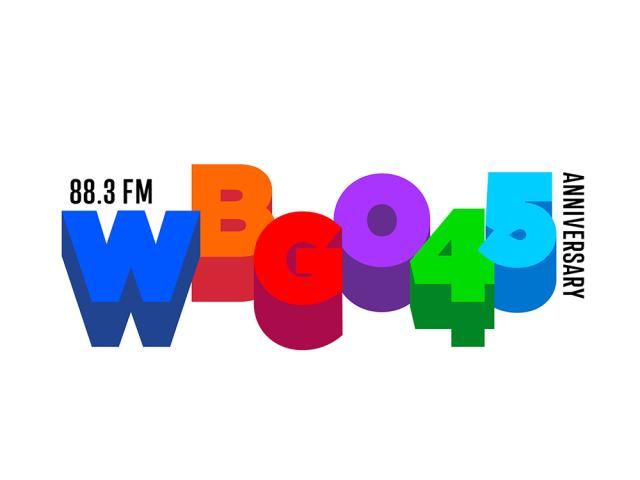 WBGO45 anniversary logo in colorful 3D lettering