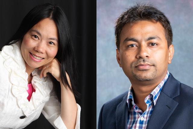 A composite photo, with the headshot of Jennifer Chen on the left and the headshot of Supratik Kar on the right.