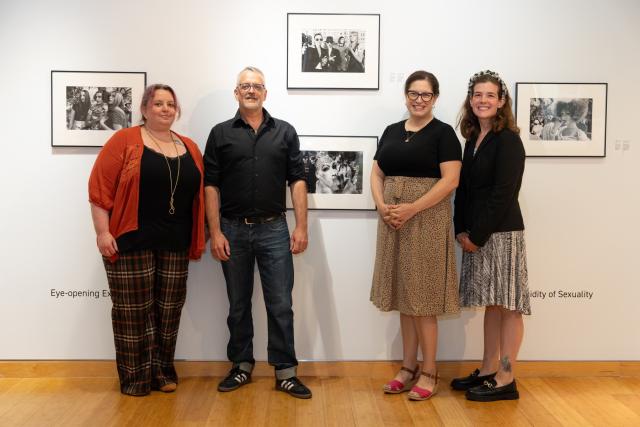 Artist Pierre Dalpe with Mindy Goldstein, Adara Goldberg and Sarah Coykendall for Wigstock Exhibit