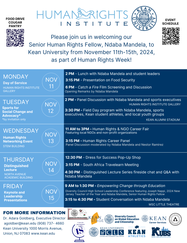 Updated schedule of the Human Rights Institute's Human Rights Week events