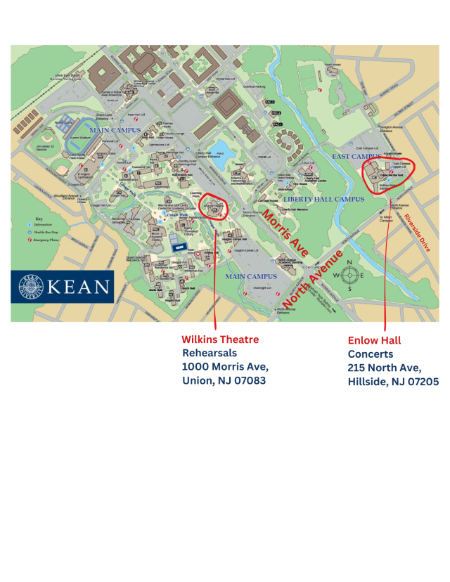 A campus map that highlights the location of Wilkins Theater and Enlow Recital Hall