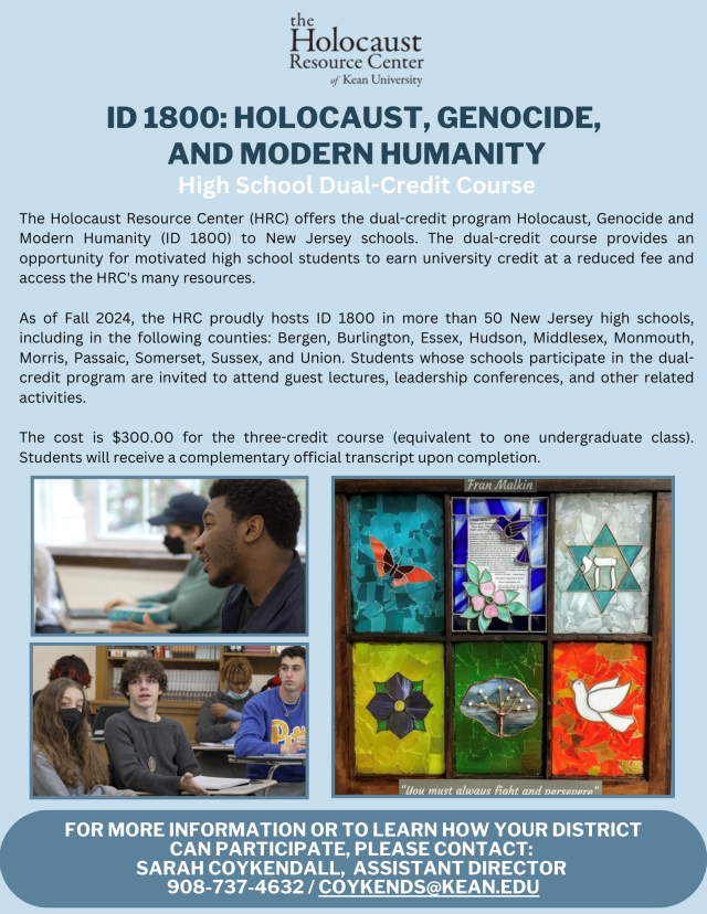 Informational flyer for ID 1800, includes images of students taking the course and artwork made by its students