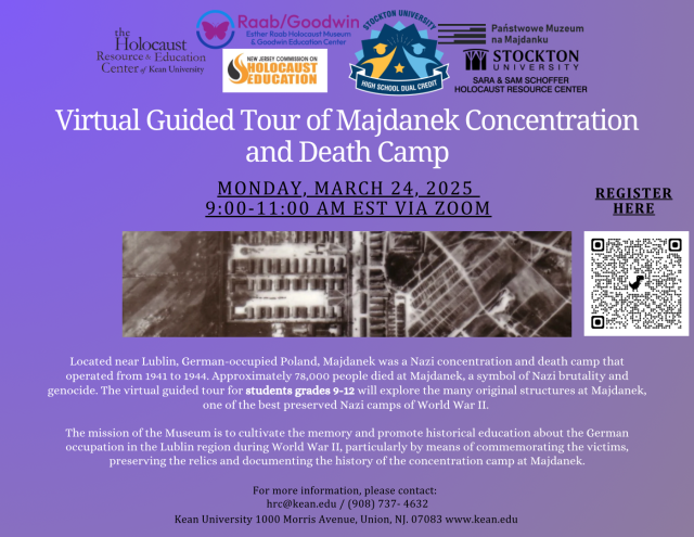 Purple flyer for Majdanek camp tour